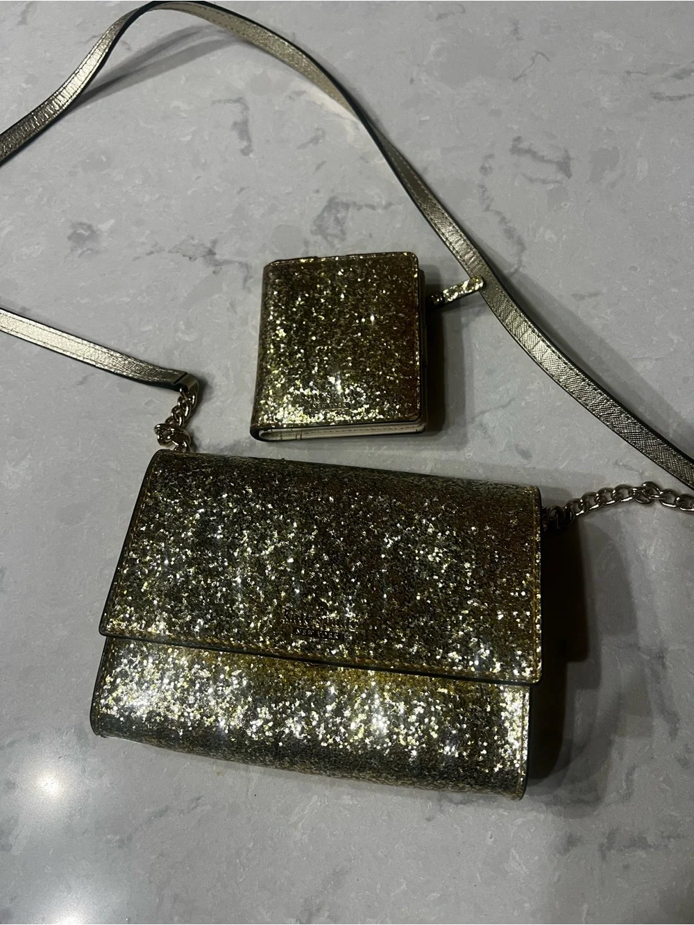 Kate spade  Gold Glitter Crossbody Bag with matching  Wallet